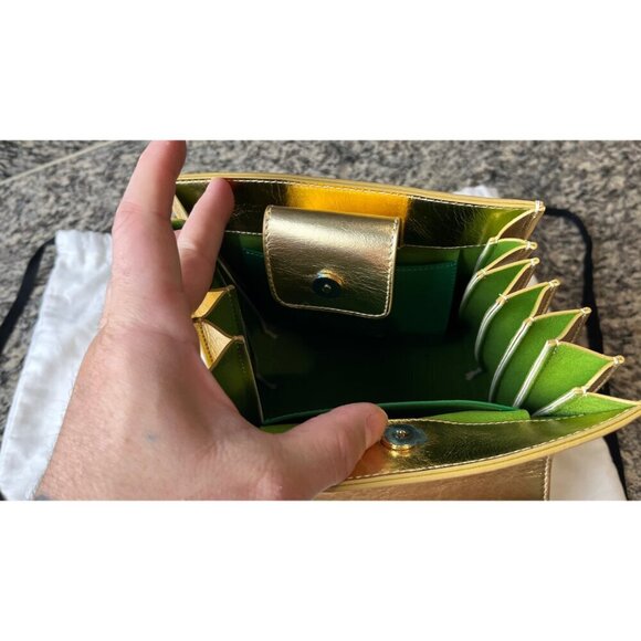 SARA BATTAGLIA GOLD PLISSE MINI KELLY BAG - Picture 7 of 11